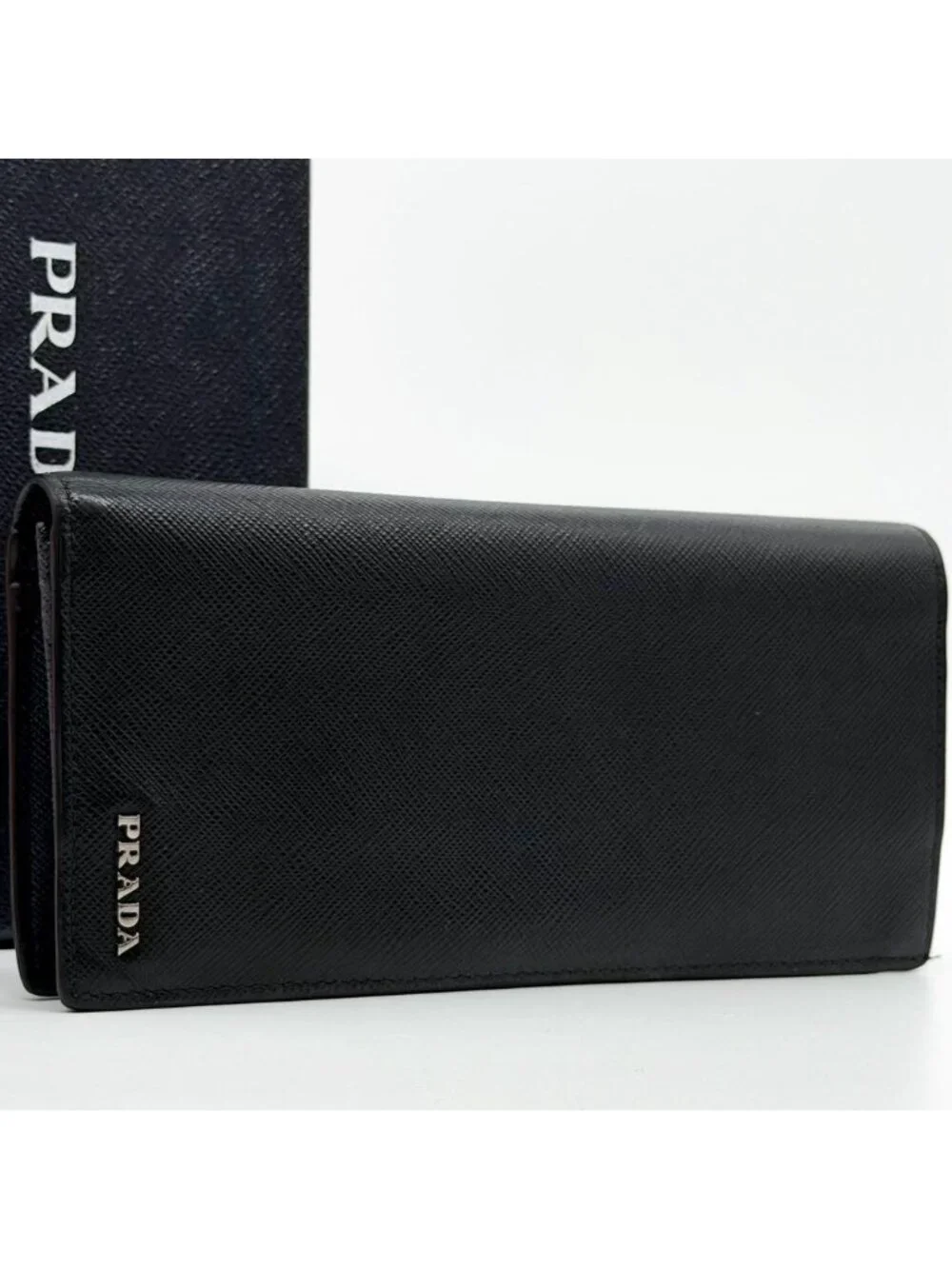 Prada Saffiano Bifold Wallet Black Navy Bicolor